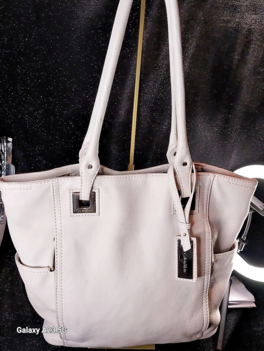 Calvin Klein Leather Tote in White